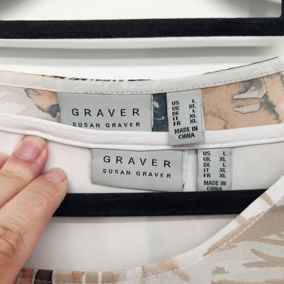 Susan Graver White Floral 2 pc. Tank Sheer Rhinestone Embellished Tunic Women L - Picture 2 of 12